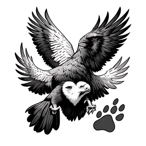 Eagle (freedom) fingerprints of parents (possibly in the form of a heart) and something connected with a dog (perhaps a paw) tattoo design idea