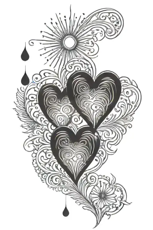 ´two fingerprint hearts, sun shining, ornamets tattoo design idea