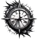 Half Clock with distorted Half Compass tattoo design idea