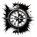 Half Clock with distorted Half Compass tattoo design idea