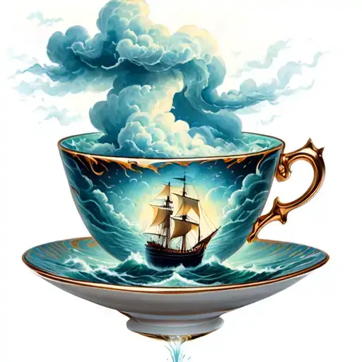 teacup with a storm inside of it and a ship in the storm  tattoo design idea