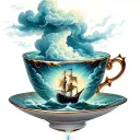 teacup with a storm inside of it and a ship in the storm  tattoo design idea