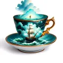 teacup with a storm inside of it and a ship in the storm  tattoo design idea