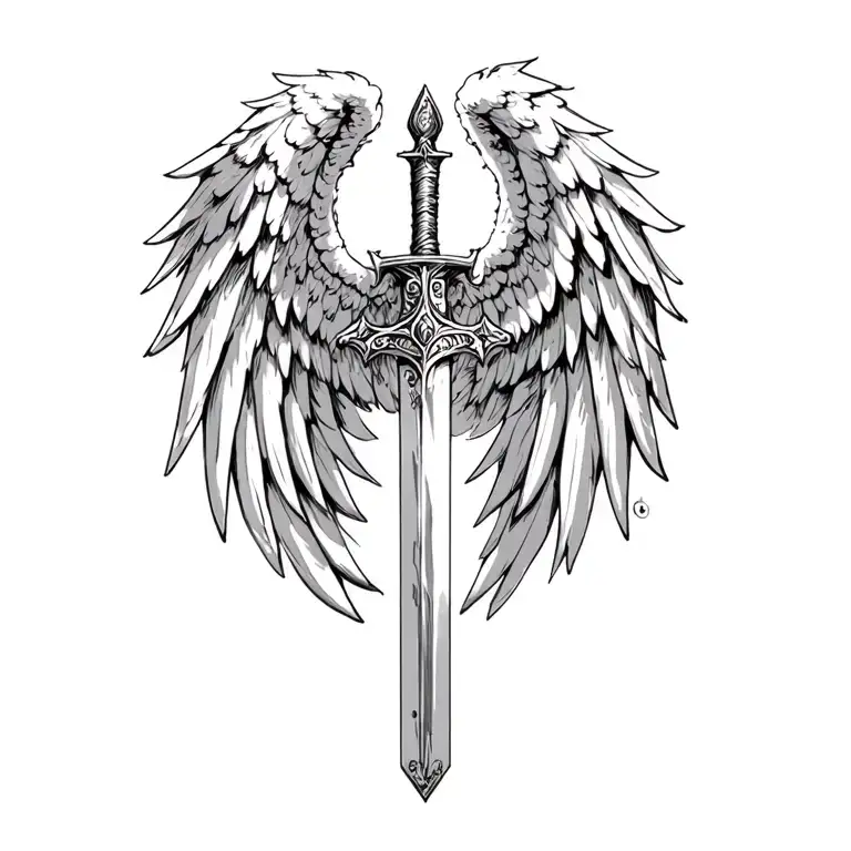 st michael sword one angel wing tattoo design idea