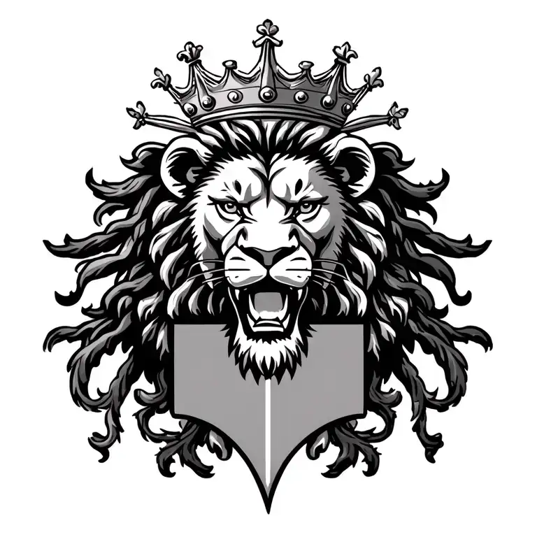  Rasta lion  with dreads roaring on a crowned coat of arms royalty heraldry tattoo design idea