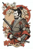 samurai warrior next to cherry blossom tree tattoo design idea