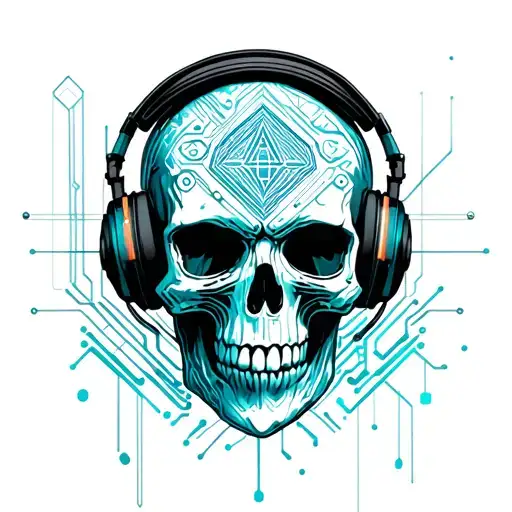 skull with head phones tattoo design idea
