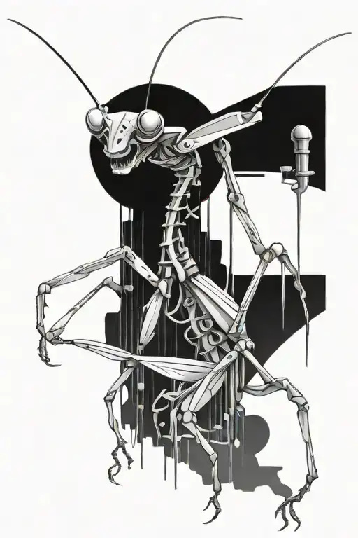 Mechanical preying mantis tattoo design idea