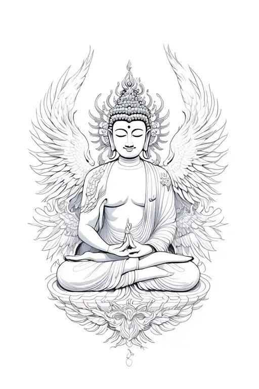 buddha and phoenix tattoo design idea