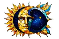 Stained Glass SUN and moon alchemy tattoo design idea
