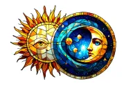 Stained Glass SUN and moon alchemy tattoo design idea