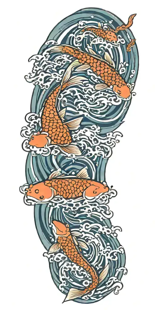 koi fish swimming up a waterfall and then becoming a dragon in color  tattoo design idea