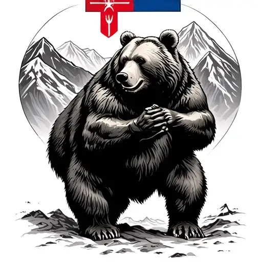 "Azor (Ave) fighting against bear" Bear against an Azor, behind NATO, in the background the Mountains of Slovakia with the Slovak cross at the top tattoo design idea