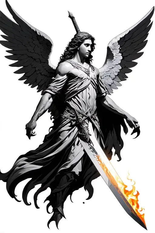 archangel uriel with flaming sword tattoo design idea