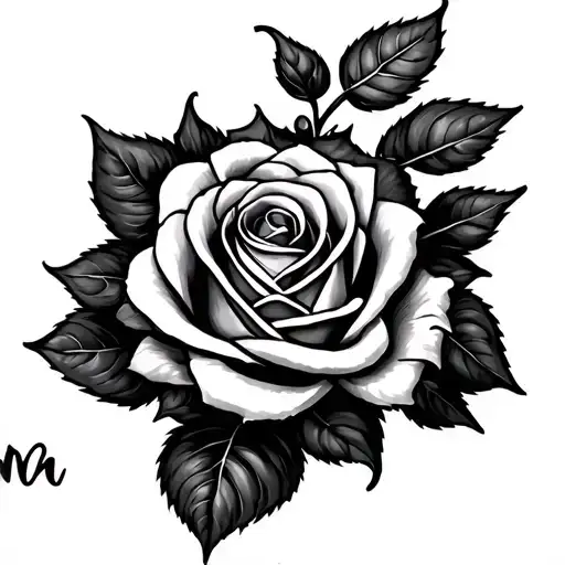 a rose tattoo but the stem being the writing "Nana" in cursive going into the rose verticaly tattoo design idea