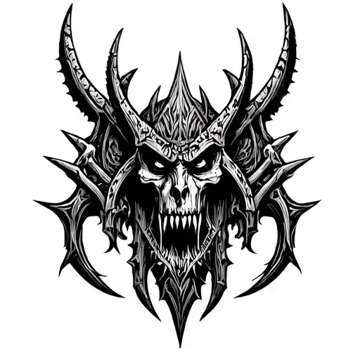 "VALHALLA", black metal tattoo logo, hyper-detailed symmetrical design, extremely sharp demonic spikes, ornate gothic le tattoo design idea
