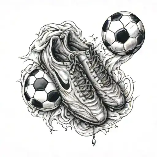 gods hands giving soccer cleats to a mother and baby tattoo design idea