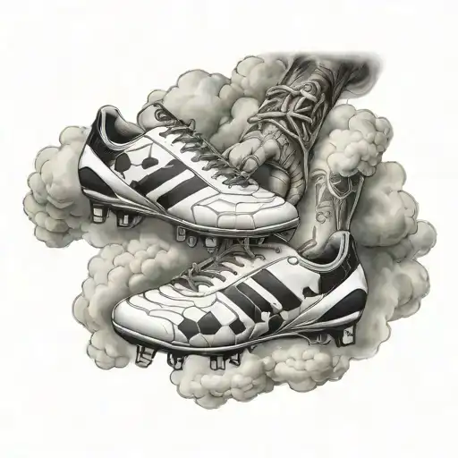 gods hands giving soccer cleats to a mom and a baby through clouds tattoo design idea