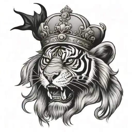 tiger, crown, pirate skull tattoo design idea