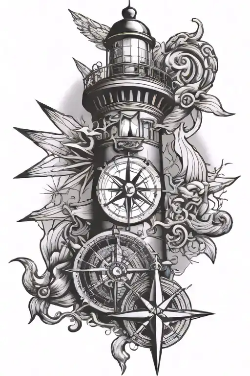 lighthouse compass anchor tattoo design idea
