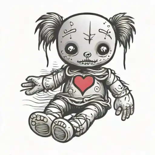 crying voodoo doll with her heart in her hand tattoo design idea