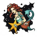 sirena con una estrella de mar en la mano  tattoo design idea