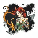 sirena con una estrella de mar en la mano  tattoo design idea