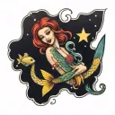 sirena con una estrella de mar en la mano  tattoo design idea