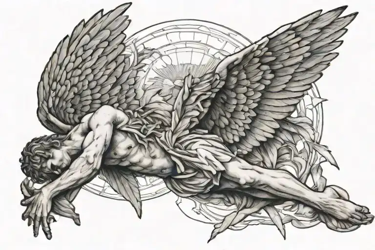 creation of adam and icarus wings decaying tattoo design idea