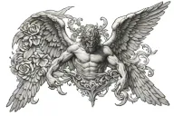 creation of adam and icarus wings decaying tattoo design idea