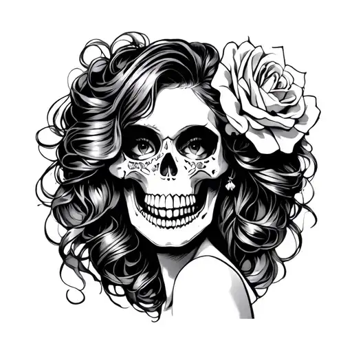 female skull candy pinup tattoo design idea