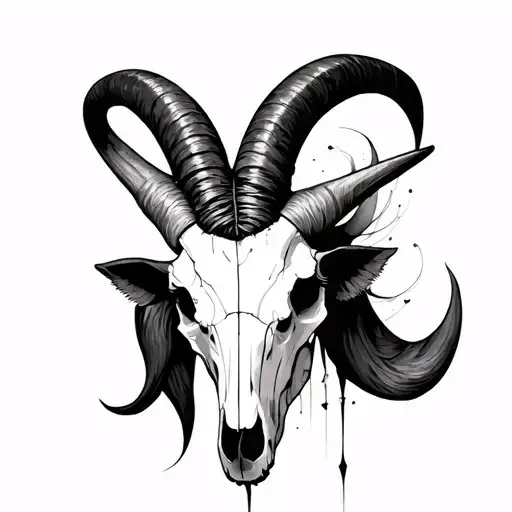 abstract blackwork and sketch goat skull and horns tattoo design idea