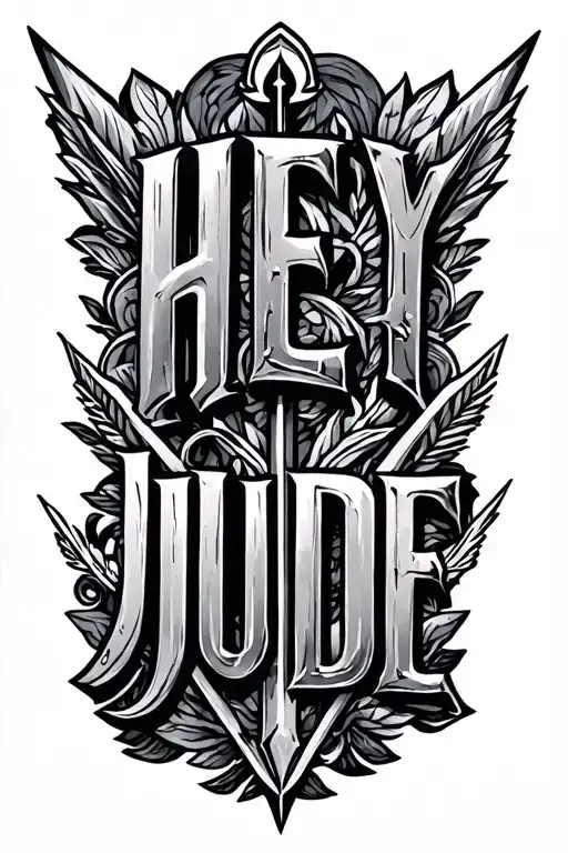 arrow weapon with Hey Jude lyrics in the shape tattoo design idea