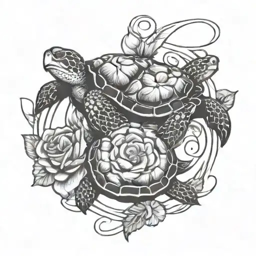 seaturtle roses entwined infinity symbol made tattoo design idea