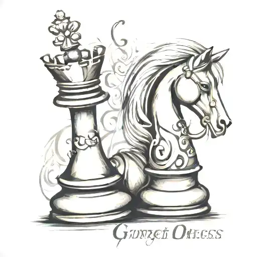 king chess queen chess pieces together  for and the name Gurjeet in Hindi written underneath  tattoo design idea