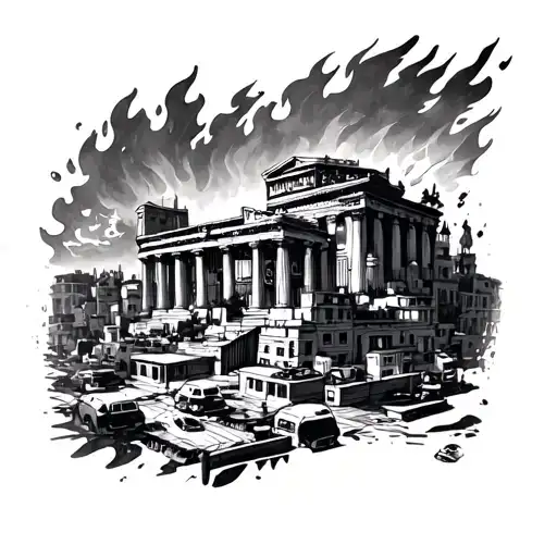 Athens city in fire tattoo design idea