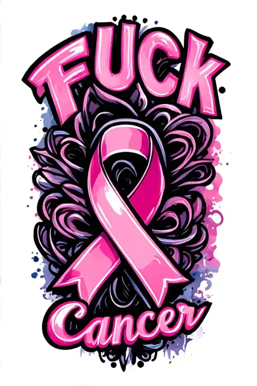 "Fuck Cancer" cancer ribbon tattoo design idea
