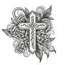 simple cross with the words Yahweh is first on top and the words I am second on the bottom tattoo design idea
