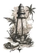 caribbean map, message in a bottle, sailing boat tattoo design idea