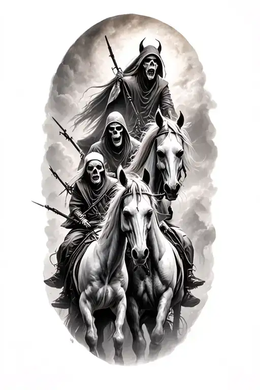 four undead horsemen of the apocalypse oall on their theamed undead horses  tattoo design idea