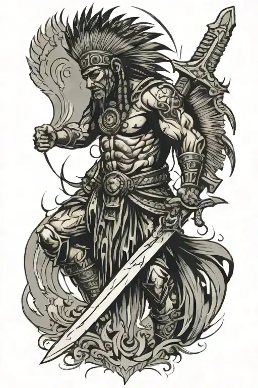 chief warrior with a big sword tattoo design idea