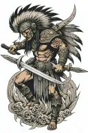 chief warrior with a big sword tattoo design idea
