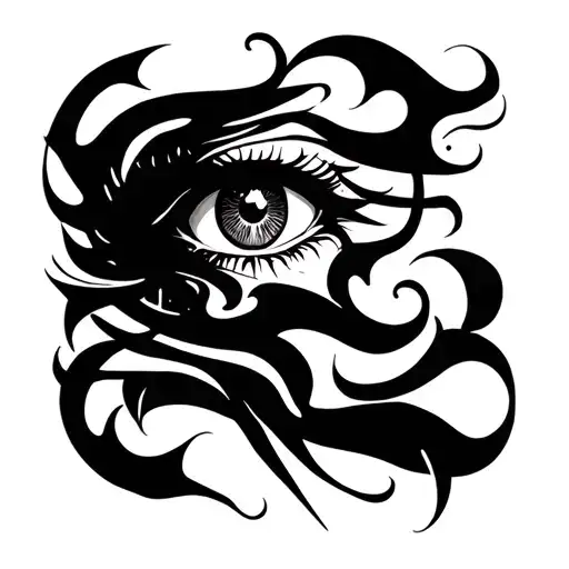 Gothic tattoo with blurry eyes and smoke tattoo design idea