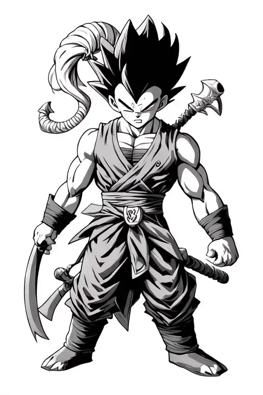 dragon Ball z Vegeta as a barbarian holding Bulma tattoo design idea