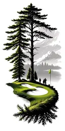 pine forest wrap around tree golf course family tattoo design idea