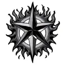 8 -pointed star with flames around tattoo design idea