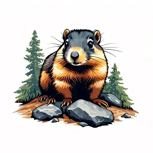 marmot hiding in rocks tattoo design idea