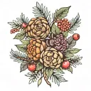 pinecones berries intertwined tattoo design idea
