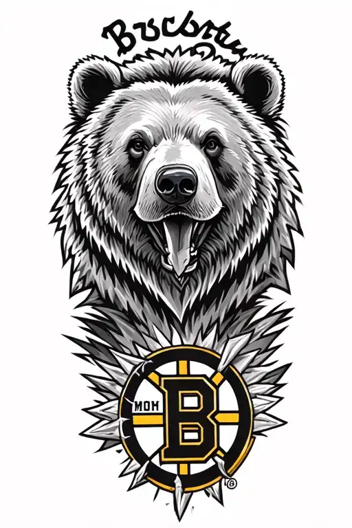 bear with boston bruins logo incorporated tattoo design idea
