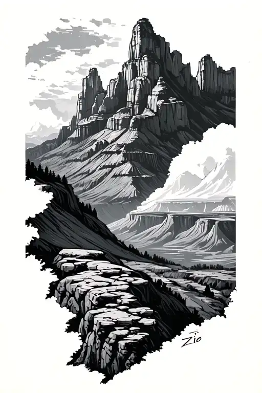 Zio national Park and Grand Canyon combined together tattoo design idea